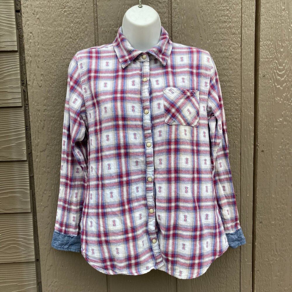Women’s size small plaid flannel pearl snap shirt wild blues - Picture 1 of 2